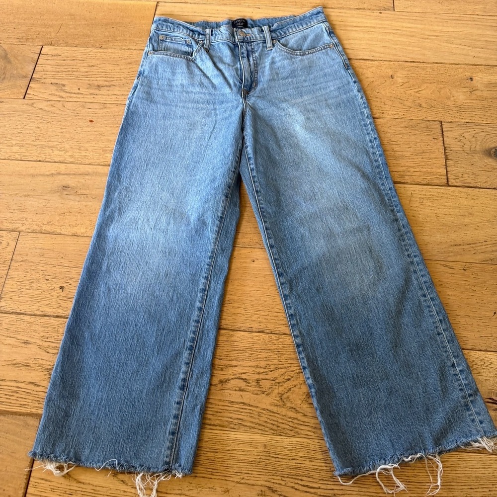 J.Crew Wide-Leg Crop Jeans 29 Blue Excellent Raw Hem High Rise Denim (1808)
